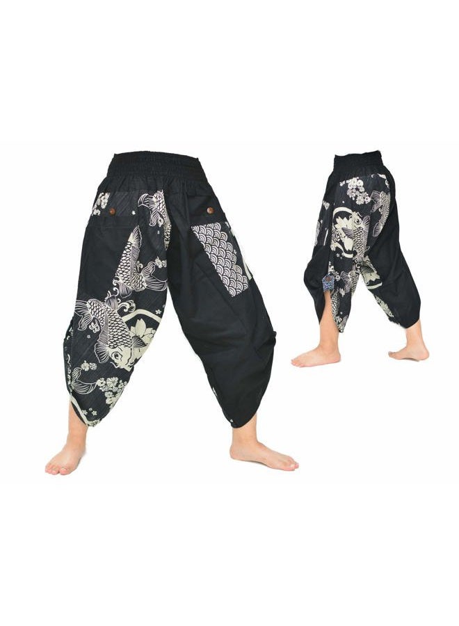 Siamrose Samurai Yoga Harem Pants Men Women Lounge Trousers, One Size, Elastic Waist, Black, One size - Image 2