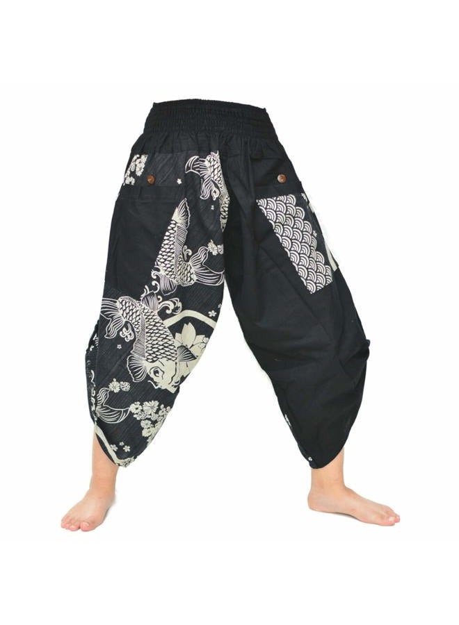 Siamrose Samurai Yoga Harem Pants Men Women Lounge Trousers, One Size, Elastic Waist, Black, One size - Image 1