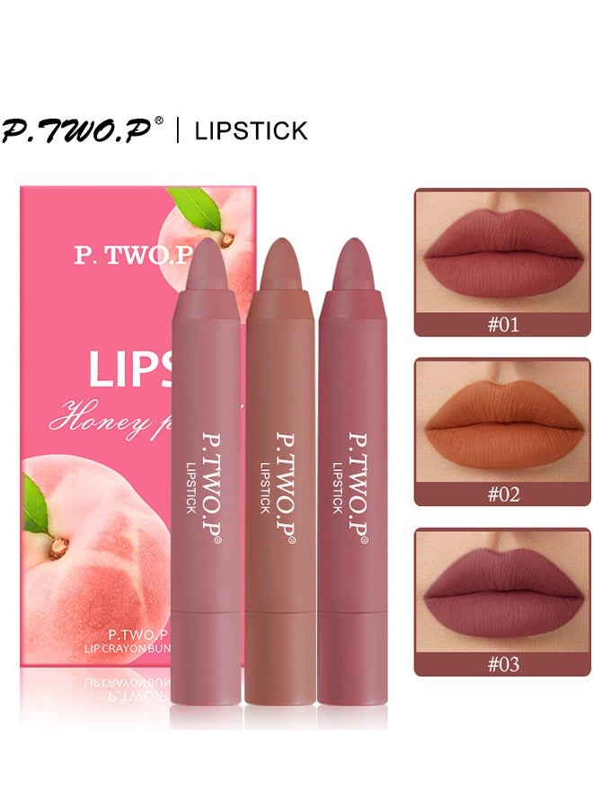 P.TWO.P مجموعة شفاه الخوخ بالعسل ، 3 قطع مجموعة أحمر شفاه عارية غير لامعة متعددة الألوان أحمر شفاه طويل الأمد غير لاصق كوب مخملي ملمع الشفاه ملمع الشفاه وصمة عار المهنية ماكياج الشفاه ماتي أحمر الشفاه مجموعة - Image 1