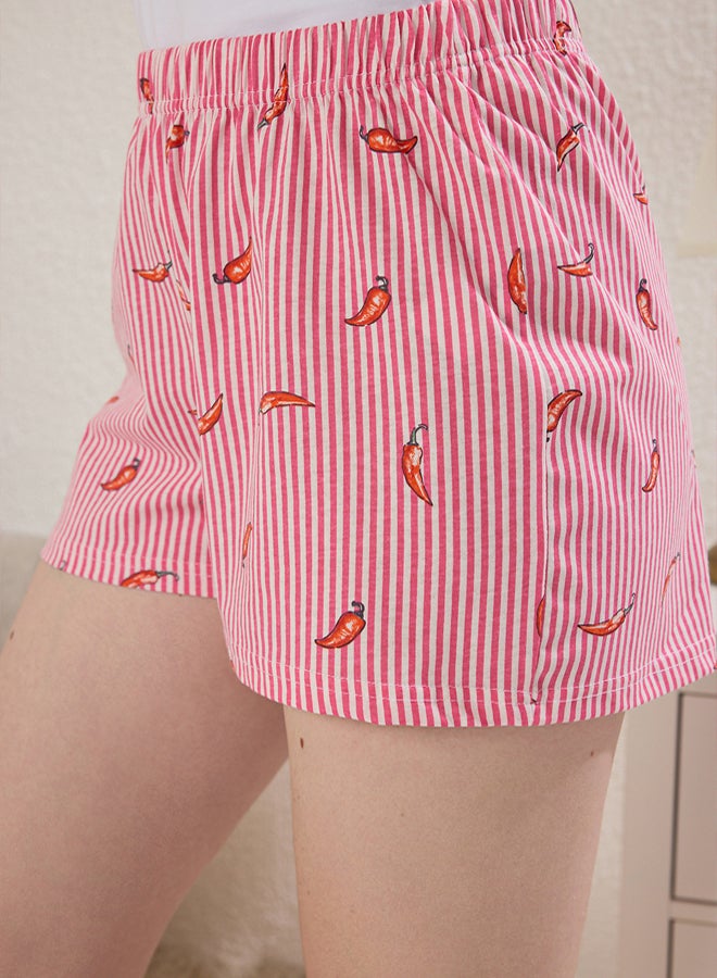 trendyol White Cotton Striped Pepper Patterned Shorts Knitted Pajama Set - Image 4