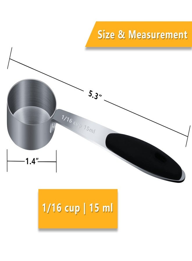 LEIFENY 1PCS 1/16Cup (15ml, 1/2oz) Single Measuring Cup with Black Silicone Grip, Stainless Steel Individual Measure Scoop Only - Image 2