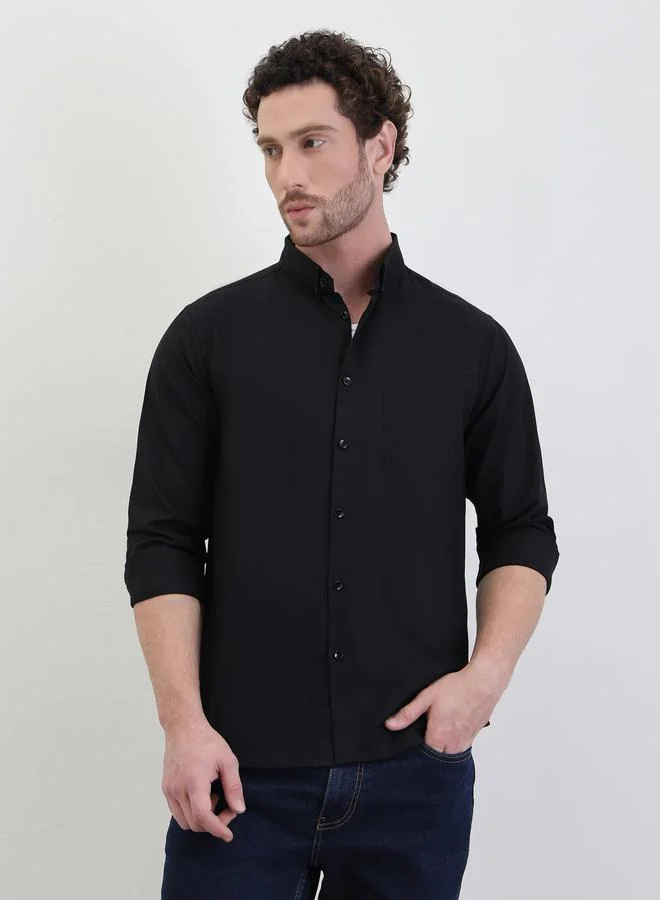 Styli Solid Oxford Regular Fit Spread Collar Shirt