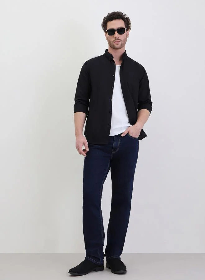 Styli Solid Oxford Regular Fit Spread Collar Shirt