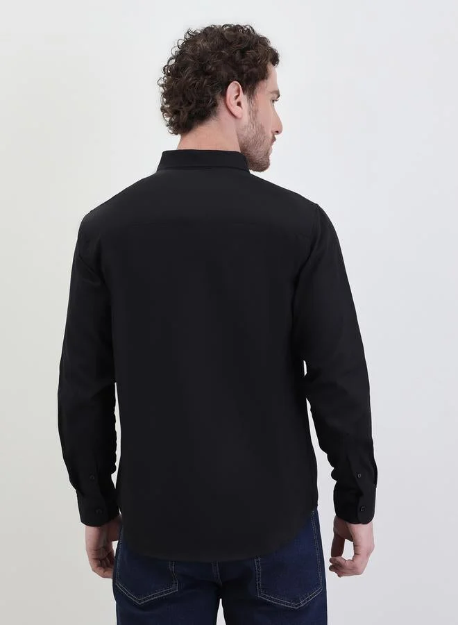 Styli Solid Oxford Regular Fit Spread Collar Shirt