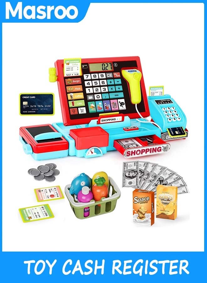 Masroo Toy Cash Register for Kids with Sound Music/Scanner/Microphone/Credit Card/Play Money, Pretend Learning Toy Kids Cash Register, Christmas Birthday Gift for Toddlers Girl Boy Age 3 4 5 6 - Image 1
