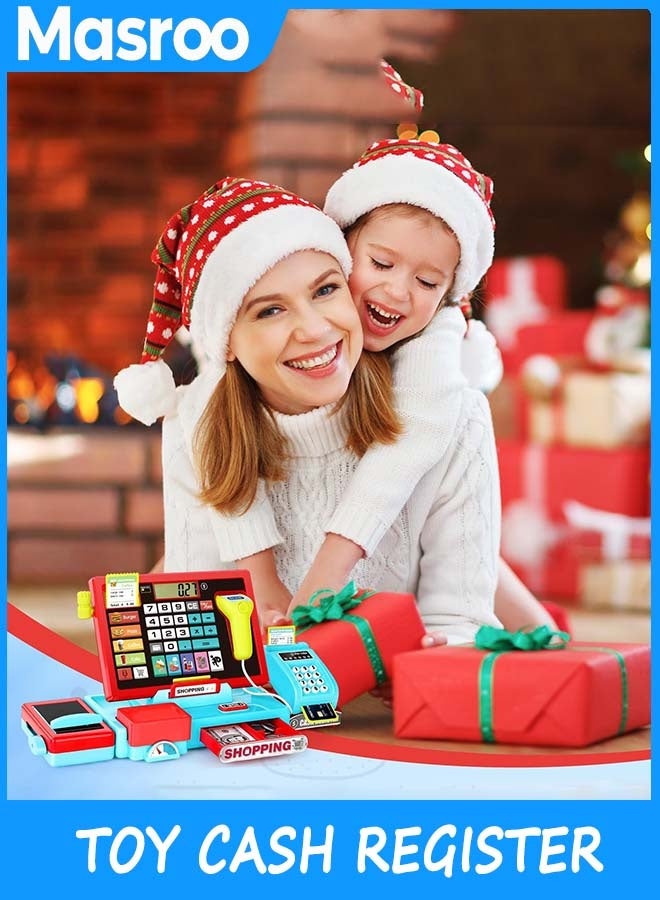 Masroo Toy Cash Register for Kids with Sound Music/Scanner/Microphone/Credit Card/Play Money, Pretend Learning Toy Kids Cash Register, Christmas Birthday Gift for Toddlers Girl Boy Age 3 4 5 6 - Image 3