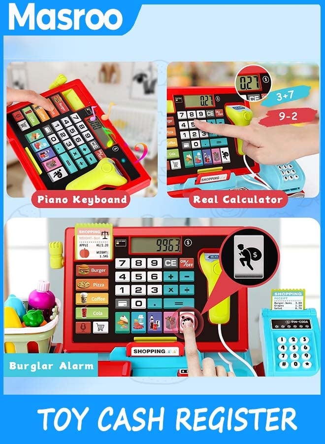 Masroo Toy Cash Register for Kids with Sound Music/Scanner/Microphone/Credit Card/Play Money, Pretend Learning Toy Kids Cash Register, Christmas Birthday Gift for Toddlers Girl Boy Age 3 4 5 6 - Image 5