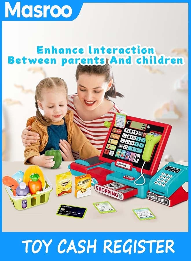 Masroo Toy Cash Register for Kids with Sound Music/Scanner/Microphone/Credit Card/Play Money, Pretend Learning Toy Kids Cash Register, Christmas Birthday Gift for Toddlers Girl Boy Age 3 4 5 6 - Image 2