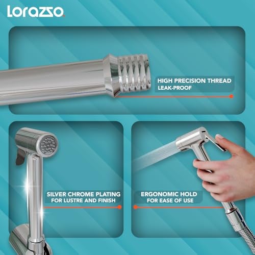 Lorazzo Brass Pro-X2 Health Faucet (Complete Set with 1-Meter Hose Pipe & Wall Hook) | Pure Brass | Chrome Finish | Jet Faucet for Toilet | Bathroom Jet Spray | 1-Year Lorazzo Limited Warranty - Image 5