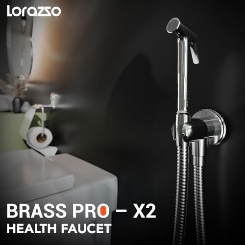 Lorazzo Brass Pro-X2 Health Faucet (Complete Set with 1-Meter Hose Pipe & Wall Hook) | Pure Brass | Chrome Finish | Jet Faucet for Toilet | Bathroom Jet Spray | 1-Year Lorazzo Limited Warranty - Image 2