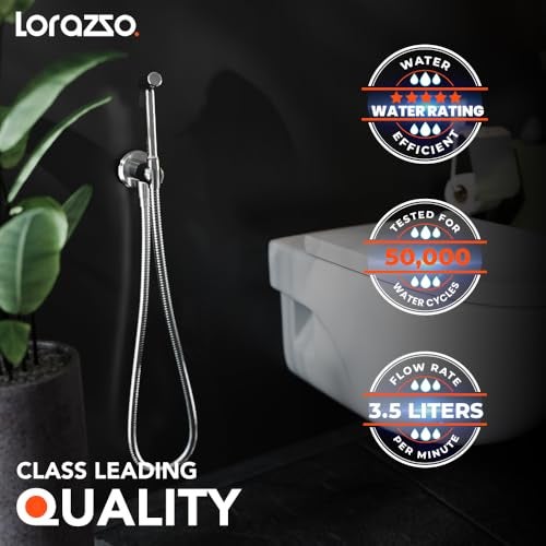Lorazzo Brass Pro-X2 Health Faucet (Complete Set with 1-Meter Hose Pipe & Wall Hook) | Pure Brass | Chrome Finish | Jet Faucet for Toilet | Bathroom Jet Spray | 1-Year Lorazzo Limited Warranty - Image 4