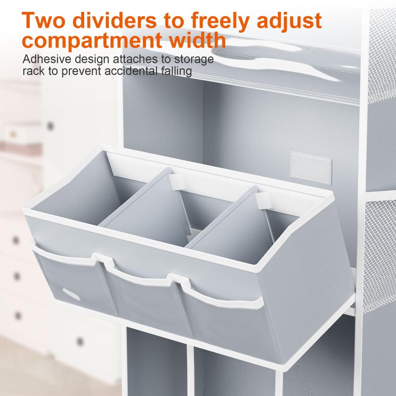 OneDream Over the Door Organizer for Nursery, 5-Tier Baby Clothes Organizer with Removable Storage Caddy, Hanging Behind Door Storage with Clear Pockets and Side Mesh Compartments, Grey - Image 4
