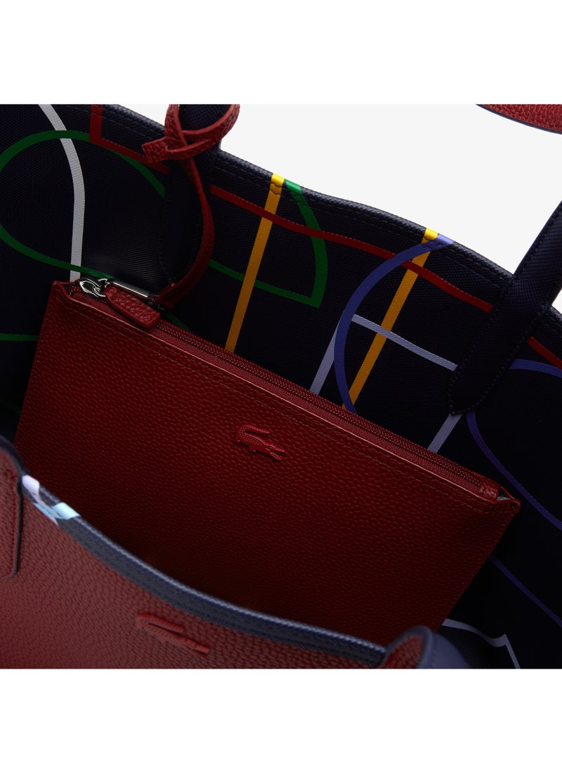 لاكوست حقيبة تسوق كبيرة من القماش الكتاني مطبوعة من  Anna Zip Pouch، باللون الأزرق - Image 4