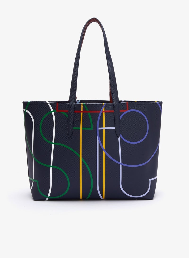 لاكوست حقيبة تسوق كبيرة من القماش الكتاني مطبوعة من  Anna Zip Pouch، باللون الأزرق - Image 2