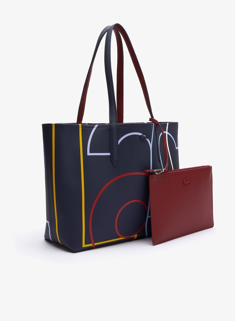 لاكوست حقيبة تسوق كبيرة من القماش الكتاني مطبوعة من  Anna Zip Pouch، باللون الأزرق - Image 3