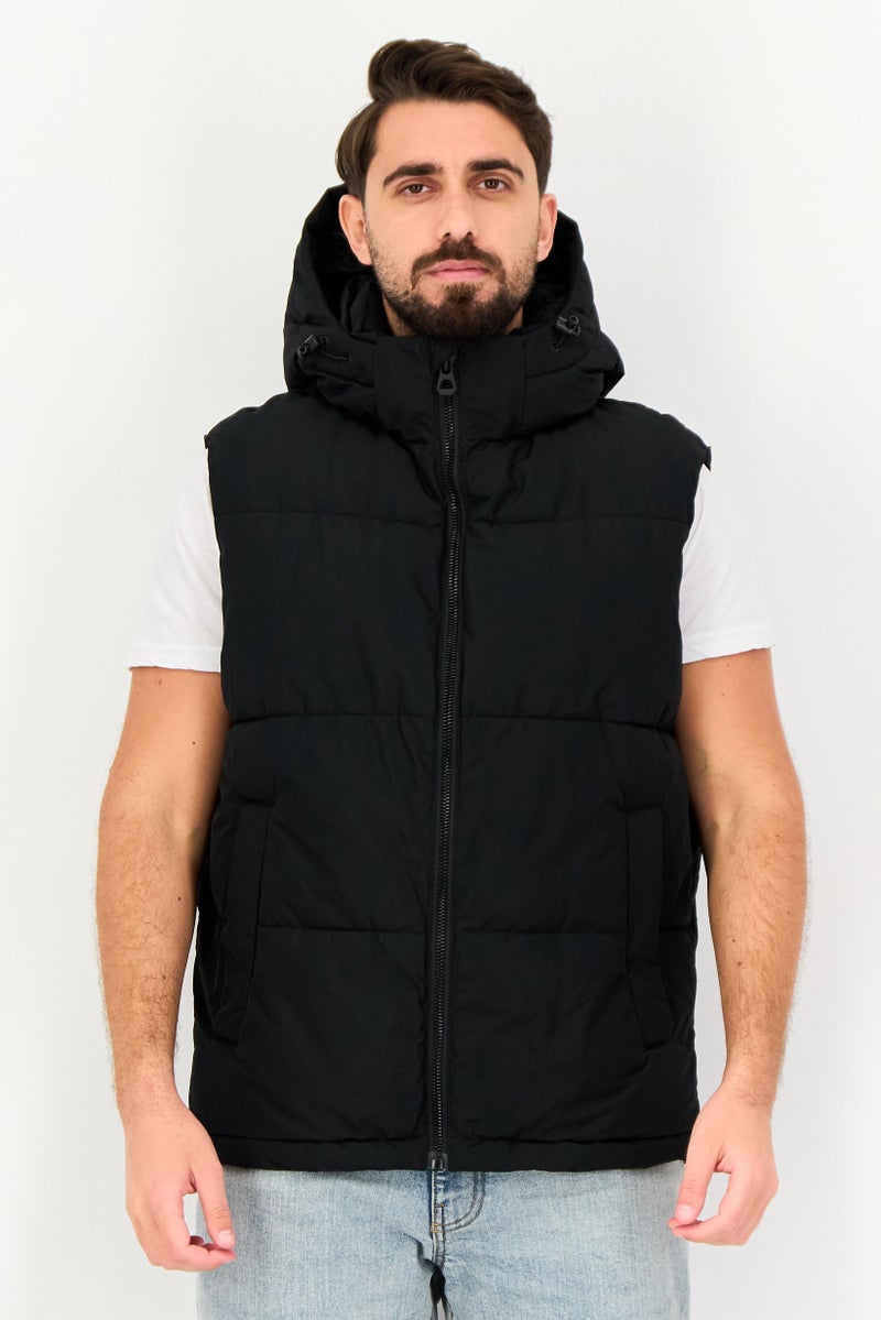 Celio Men Solid Sleeveless Puffer Vest Jacket, Black - Image 1