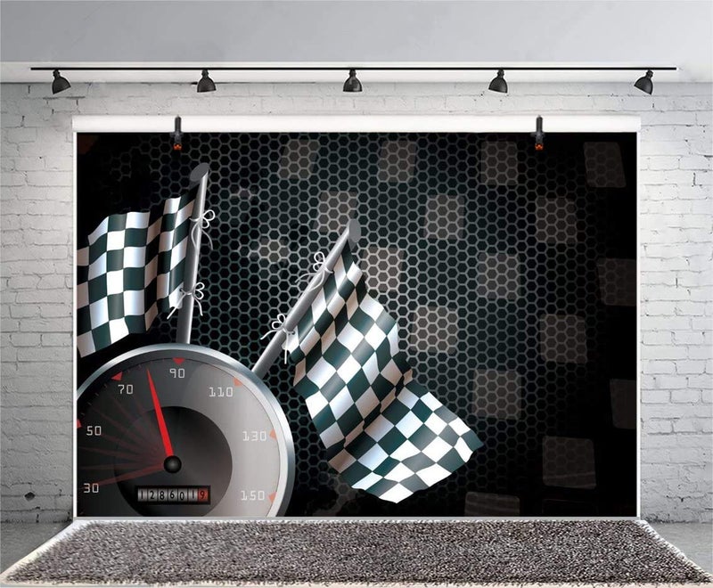 Leyiyi 10x7ft Photography Background Speed Racing Backdrop Happy Birthday Exciting Game Checkered Flag Car Dash Board Heavy Metal Wallpaper Cowboy Baby Shower Photo Portrait Vinyl Studio Video Prop