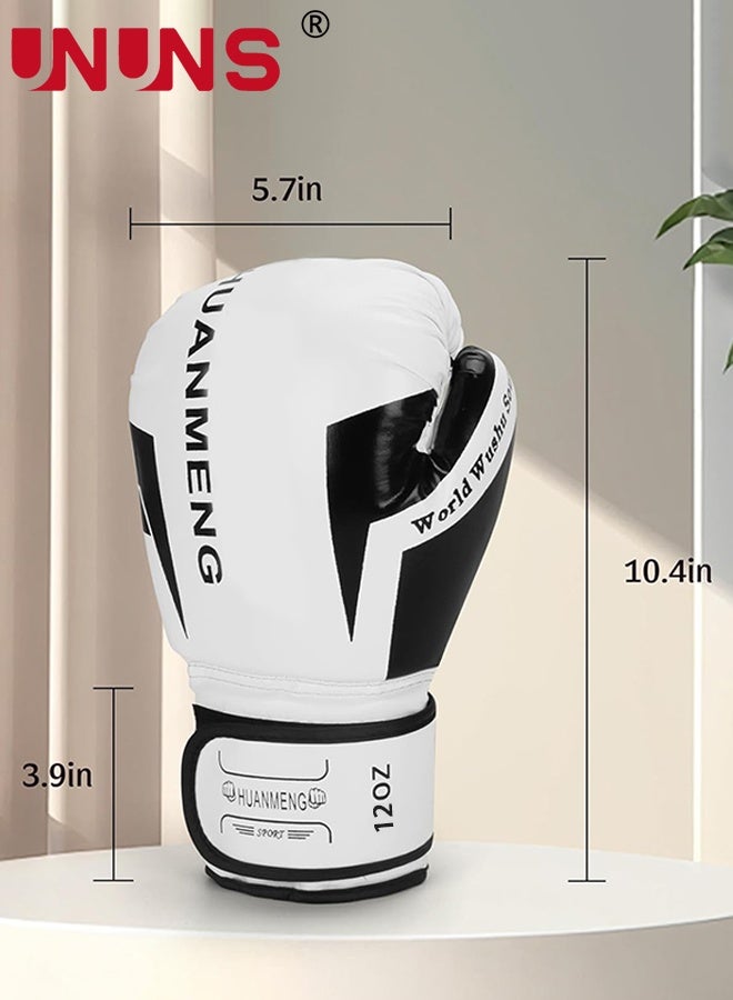 UNUNS قفازات الملاكمة، قفازات تدريب متعددة الأغراض 12 أونصة، قفازات كيك بوكسينغ مختبرة احترافياً للرجال والنساء، قفازات تدريب على الأكياس الثقيلة لفنون القتال المختلطة، أبيض - Image 4