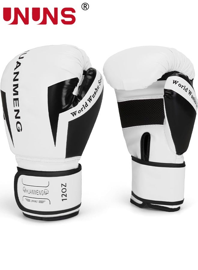 UNUNS قفازات الملاكمة، قفازات تدريب متعددة الأغراض 12 أونصة، قفازات كيك بوكسينغ مختبرة احترافياً للرجال والنساء، قفازات تدريب على الأكياس الثقيلة لفنون القتال المختلطة، أبيض - Image 1