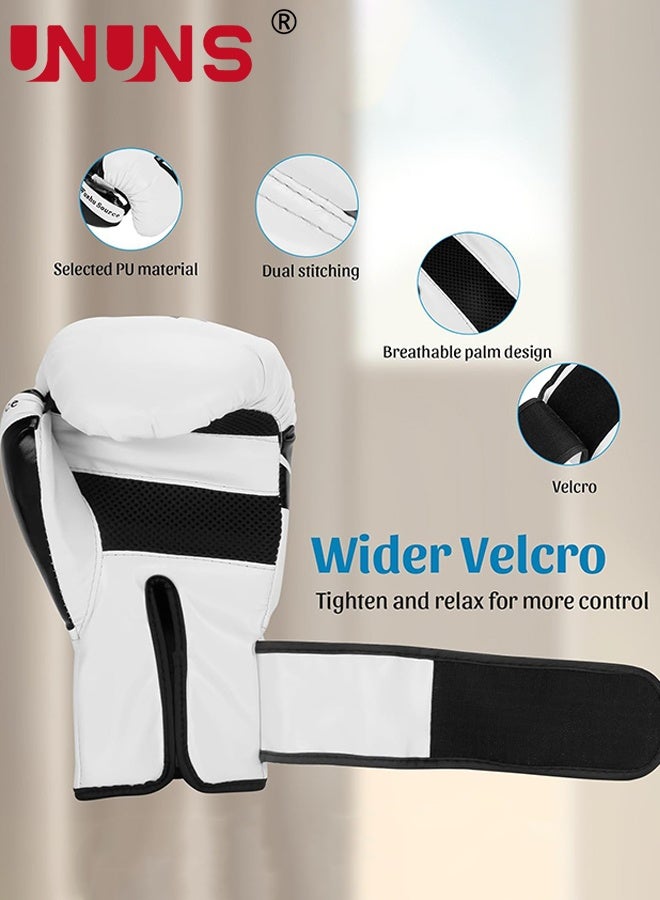 UNUNS قفازات الملاكمة، قفازات تدريب متعددة الأغراض 12 أونصة، قفازات كيك بوكسينغ مختبرة احترافياً للرجال والنساء، قفازات تدريب على الأكياس الثقيلة لفنون القتال المختلطة، أبيض - Image 2