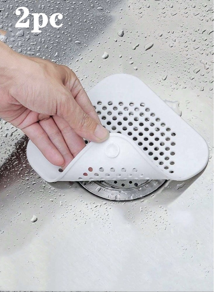 Kutis 2-Piece Bathroom Drain Cover Drain Stopper Shower Filter kitchen Sink Strainer TPR White 14x14 Centimeter - Image 1