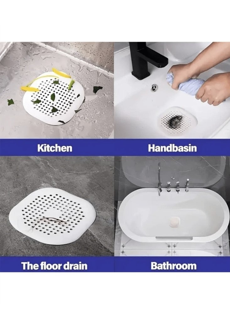 Kutis 2-Piece Bathroom Drain Cover Drain Stopper Shower Filter kitchen Sink Strainer TPR White 14x14 Centimeter - Image 5