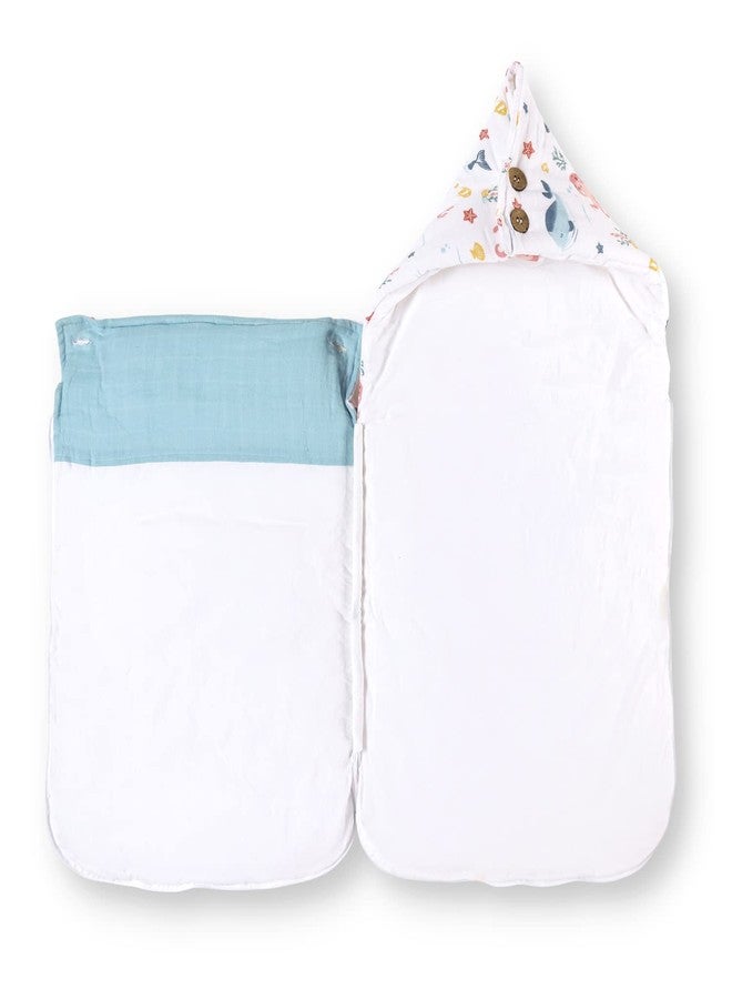 haus & kinder Haus and Kinder 3 in 1 Baby Sleeping Bag and Carry Nest | Cotton Bedding Set for Infants and New Born Baby | Portable and Travel Friendly Carrier Nest | 0-6 Months (Vitamin Sea) - Image 4