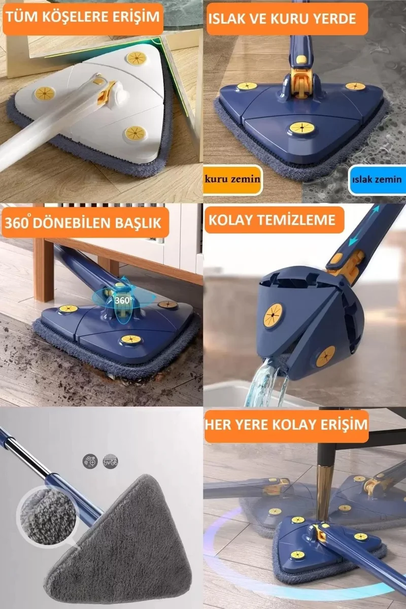 Nishev Magic Telescopic Reservoir Triangle Microfiber Mop Mop Wet Dry Wall Ceiling Tile Parquet Cleaning