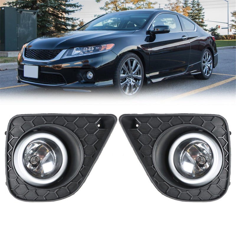 2Pcs Fog Lights Assembly Replacement for Accord Coupe 20132015 Clear Lens with Bulbs and Bezels Driving Fog Light Left and Right Side