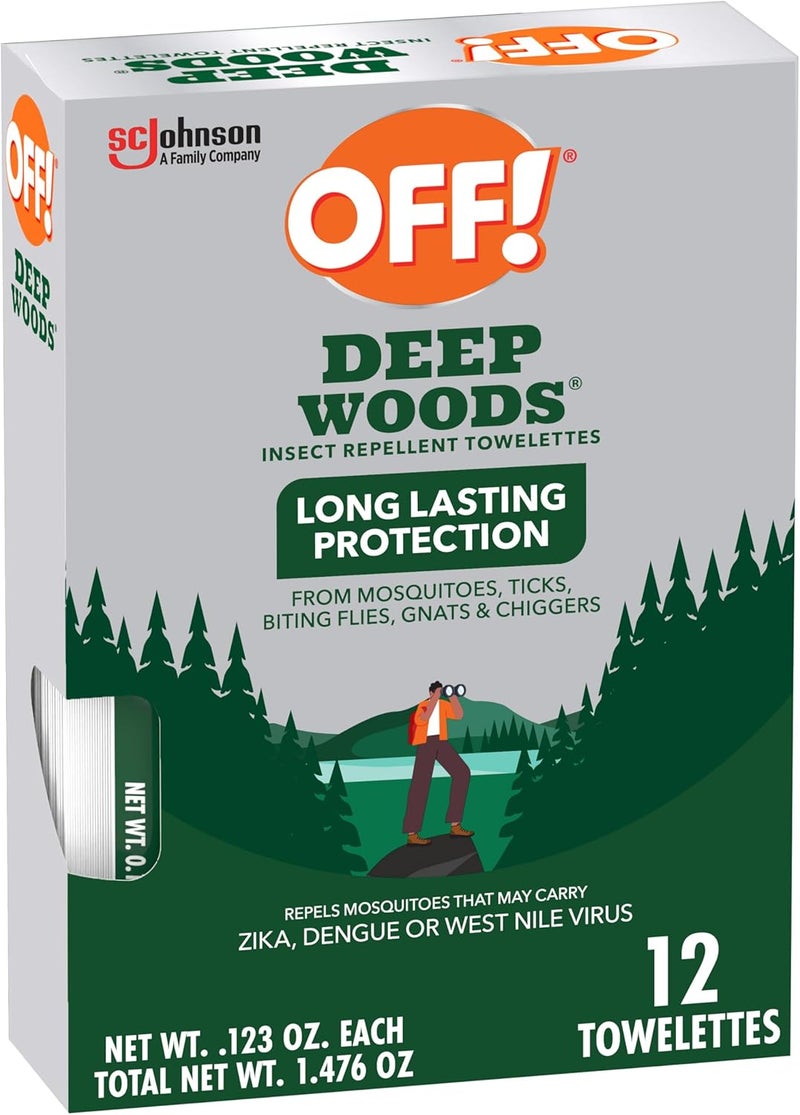 OFF! ! Deep Woods Mosquito and Insect Repellent Wipes, Long lasting, 12 Individually Wrapped Wipes - Image 1