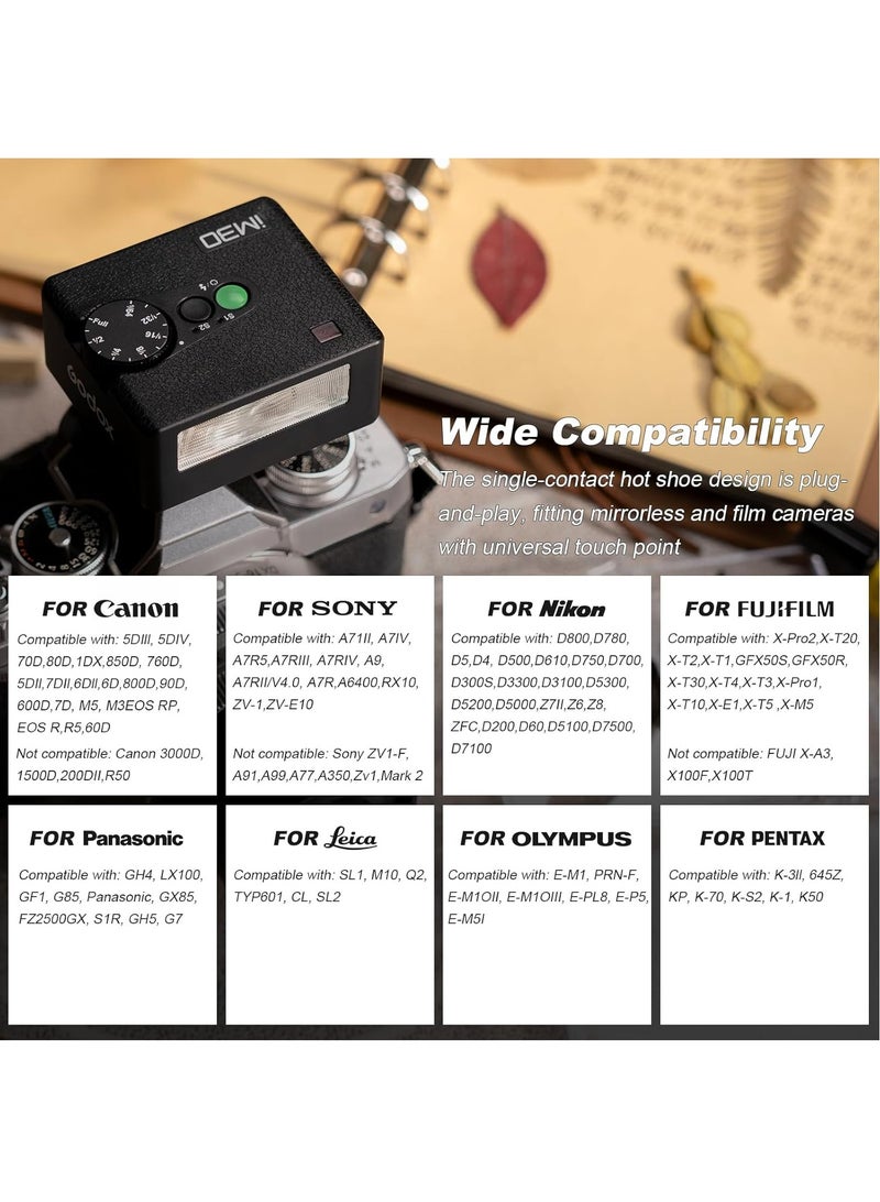 Godox IM30 Mini Flash (New Upgrade) for Canon/Nikon/Fuji/Sony, 230 Full-Power Hotshoe Single-Contact Flashes GN15 Mini Flash with 7 Power Levels Pocket Size Speedlite for Photography/Travel/Portrait  - Image 2