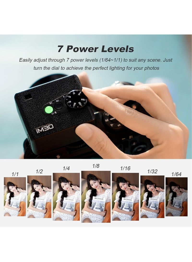 Godox IM30 Mini Flash (New Upgrade) for Canon/Nikon/Fuji/Sony, 230 Full-Power Hotshoe Single-Contact Flashes GN15 Mini Flash with 7 Power Levels Pocket Size Speedlite for Photography/Travel/Portrait  - Image 3