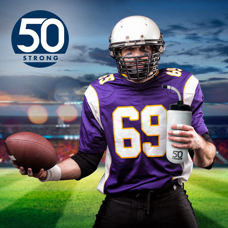 50 Strong 1 Liter Sports Water Bottle W/Straw - Easy Squeeze + Built In Finger Grip - BPA Free Plastic - Use W/Sport Helmet In Football & Hockey - Single & Multi-pack (2-Pack) - Image 4