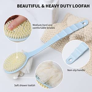 BELOXY 2 IN 1 Back Body Bath Brush with Bristles and Loofah Back Scrubber with Curved Long Handled for Skin Exfoliating Bath, Massage Bristles Suitable for Wet or Dry, Men and Women(Multi) (A1) - Image 4