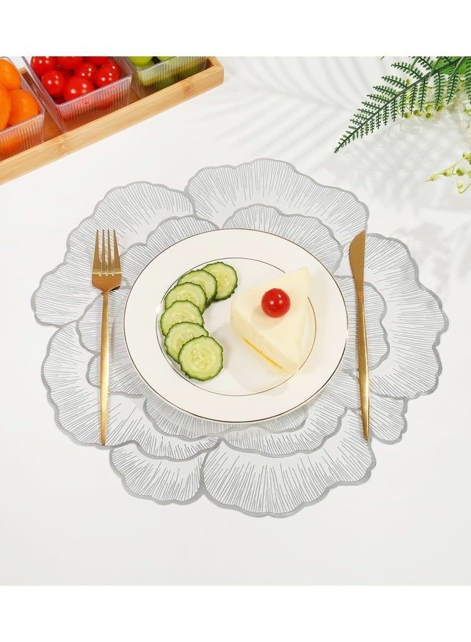 2PCS Silver Floral Shaped Vinyl Placemats for Dinner Table Set of Holiday Party Table Decorations - Image 5