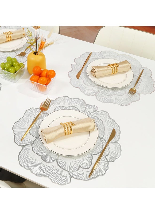 2PCS Silver Floral Shaped Vinyl Placemats for Dinner Table Set of Holiday Party Table Decorations - Image 4