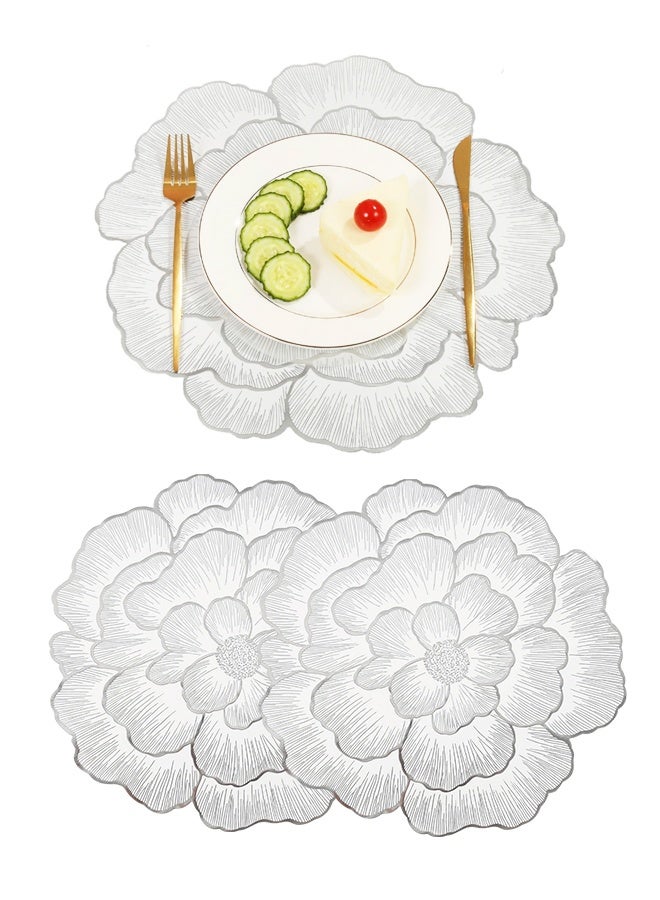 2PCS Silver Floral Shaped Vinyl Placemats for Dinner Table Set of Holiday Party Table Decorations - Image 1