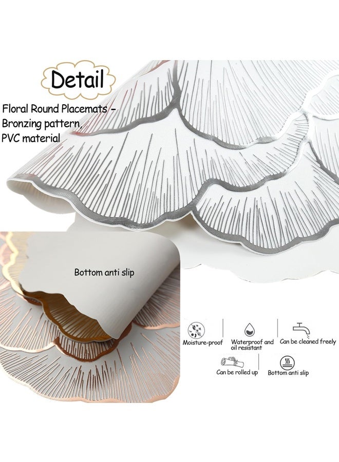 2PCS Silver Floral Shaped Vinyl Placemats for Dinner Table Set of Holiday Party Table Decorations - Image 3