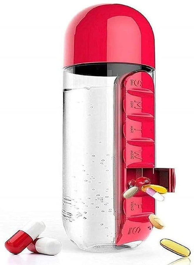 KLIVE Water Bottle With Tablets Storage, Pill Box Organizer, Medicine Storage Box, 600ml Plastic, Multicolour, Reusable, Stable Base, Office, Gym, Travel, Home, School, Camping - Image 5