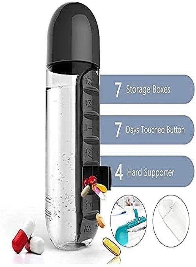 KLIVE Water Bottle With Tablets Storage, Pill Box Organizer, Medicine Storage Box, 600ml Plastic, Multicolour, Reusable, Stable Base, Office, Gym, Travel, Home, School, Camping - Image 3