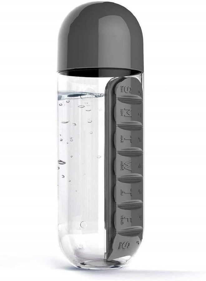 KLIVE Water Bottle With Tablets Storage, Pill Box Organizer, Medicine Storage Box, 600ml Plastic, Multicolour, Reusable, Stable Base, Office, Gym, Travel, Home, School, Camping - Image 1