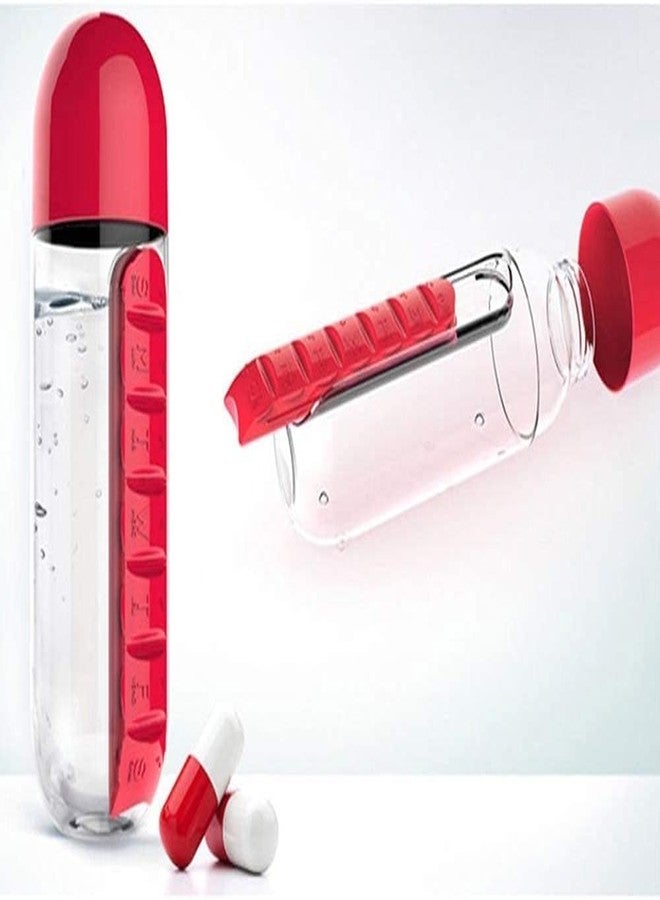 KLIVE Water Bottle With Tablets Storage, Pill Box Organizer, Medicine Storage Box, 600ml Plastic, Multicolour, Reusable, Stable Base, Office, Gym, Travel, Home, School, Camping - Image 2