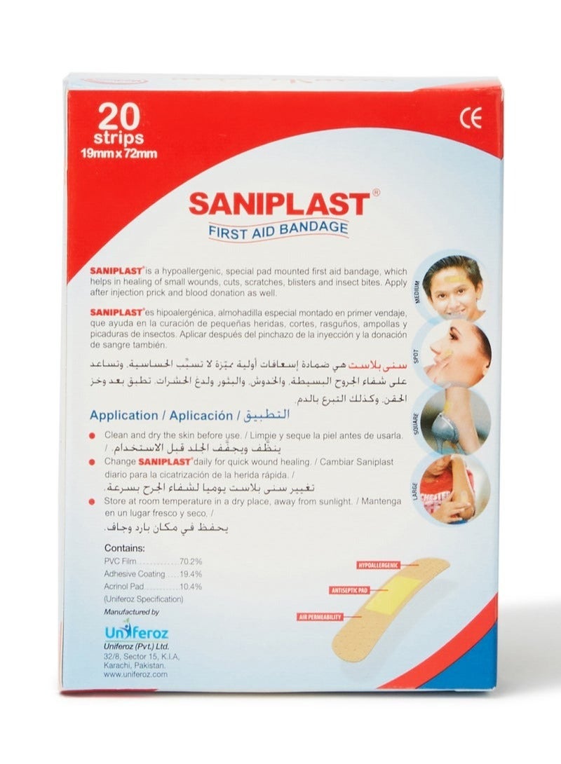 SANIPLAST Pack of 2 - Saniplast First Aid Bandage 20'S, Adhesive Bandages Flexible Breathable Bandages for First Aid Wound Skin Wrap, Wound Care, Finger cut & Skin Cut. Protection from Bacteria and fast healing - Image 2