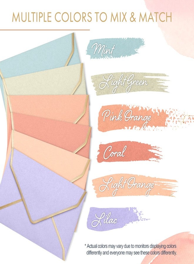 Prims & Flourish Invitation Envelopes, 60-Pack 4x6 Envelopes for Invitations, Gold Foil Bordered Colored Envelopes, A4, 4 1/4 x 6 1/4 Inches, 6 Pastel Colors - Image 3