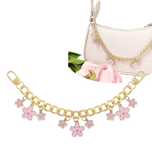 Nalefow Purse Extender Chain Pearl Cherry Purse Chian Strap Replacement Short Chain Straps, Metal Flower Heart Purse Strap Extender - Image 1