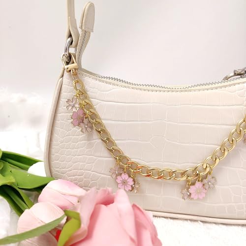 Nalefow Purse Extender Chain Pearl Cherry Purse Chian Strap Replacement Short Chain Straps, Metal Flower Heart Purse Strap Extender - Image 5