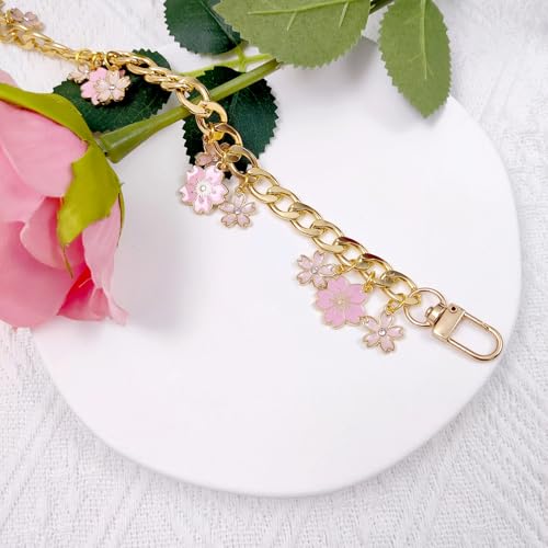 Nalefow Purse Extender Chain Pearl Cherry Purse Chian Strap Replacement Short Chain Straps, Metal Flower Heart Purse Strap Extender - Image 3