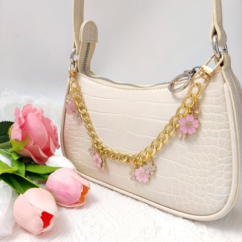 Nalefow Purse Extender Chain Pearl Cherry Purse Chian Strap Replacement Short Chain Straps, Metal Flower Heart Purse Strap Extender - Image 4