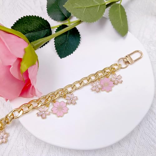 Nalefow Purse Extender Chain Pearl Cherry Purse Chian Strap Replacement Short Chain Straps, Metal Flower Heart Purse Strap Extender - Image 2