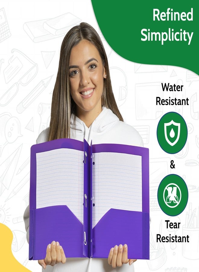 EPI 24 Pack Assorted Colors Plastic Folders with Pockets Heavy Duty. 2 Pocket Folder with Prongs Bulk. Tear-Resistant Letter Size 8.5x11. Presentation Ready School and Office Supplies - Image 3